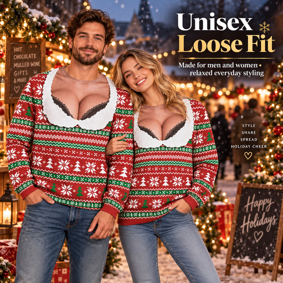 Fake low-cut Christmas crew neck sweater