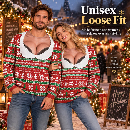 Fake low-cut Christmas crew neck sweater