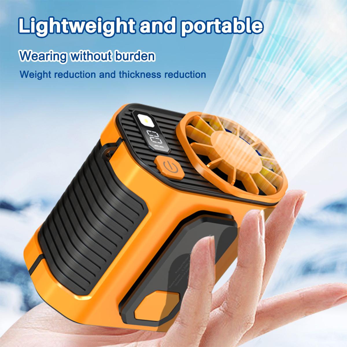 🌬️ Waist Wearable Portable Fan 🔋 Built-in 6000mAh Power Bank, 100 Speeds 5300RPM with LED Light for Work, Fishing & Camping