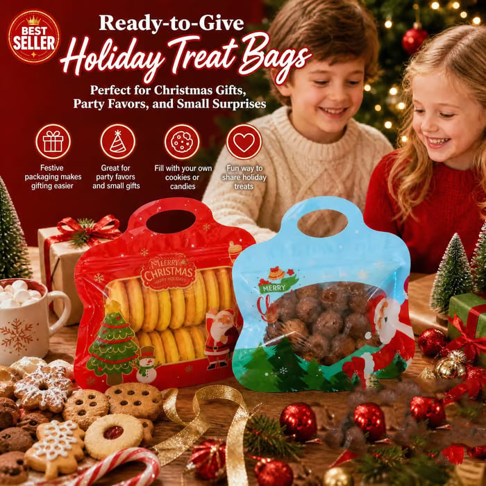 🎄Christmas Self-Sealing Treat Bags – Cute Gift Bags for Cookies & Candy