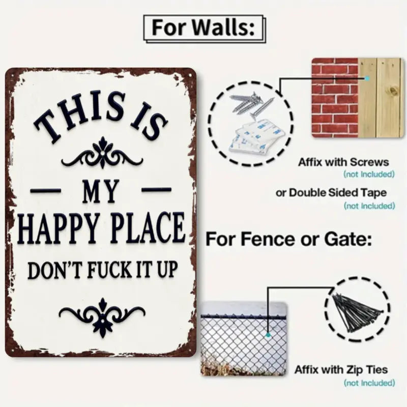 The "Happy Place" Boundary Sign – Funny Vintage Metal Wall Art , "Don’t Ruin It" Garden Decor ✨🏡