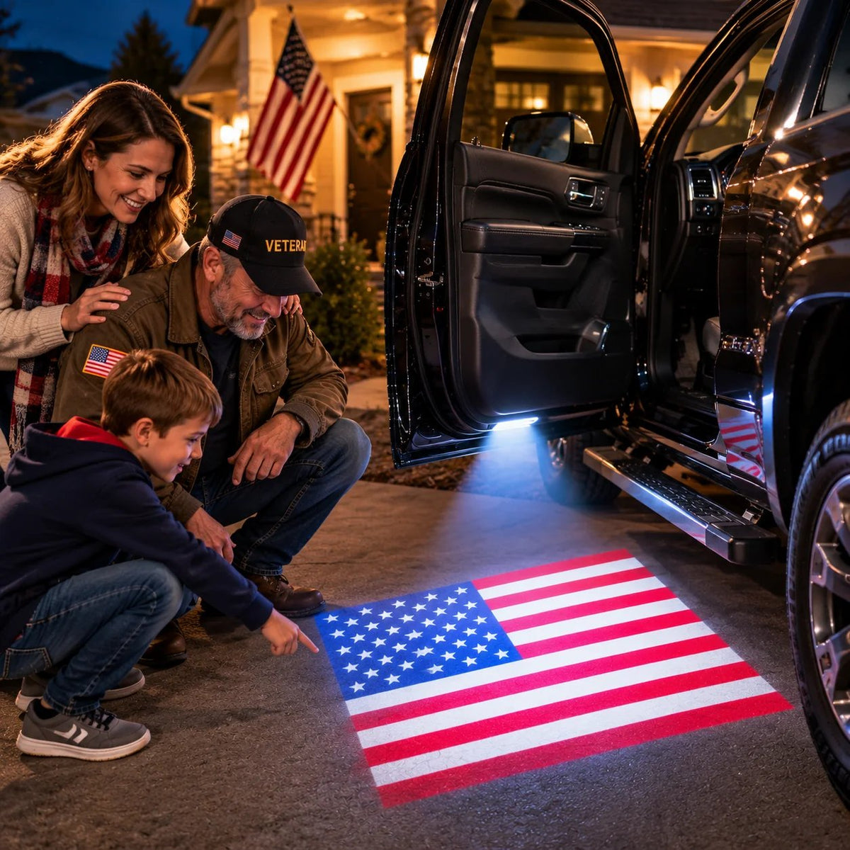 🇺🇸 HonorBeamTM Car Welcome Light | Patriotic Door Projection for Veterans & Military Families 🎖️