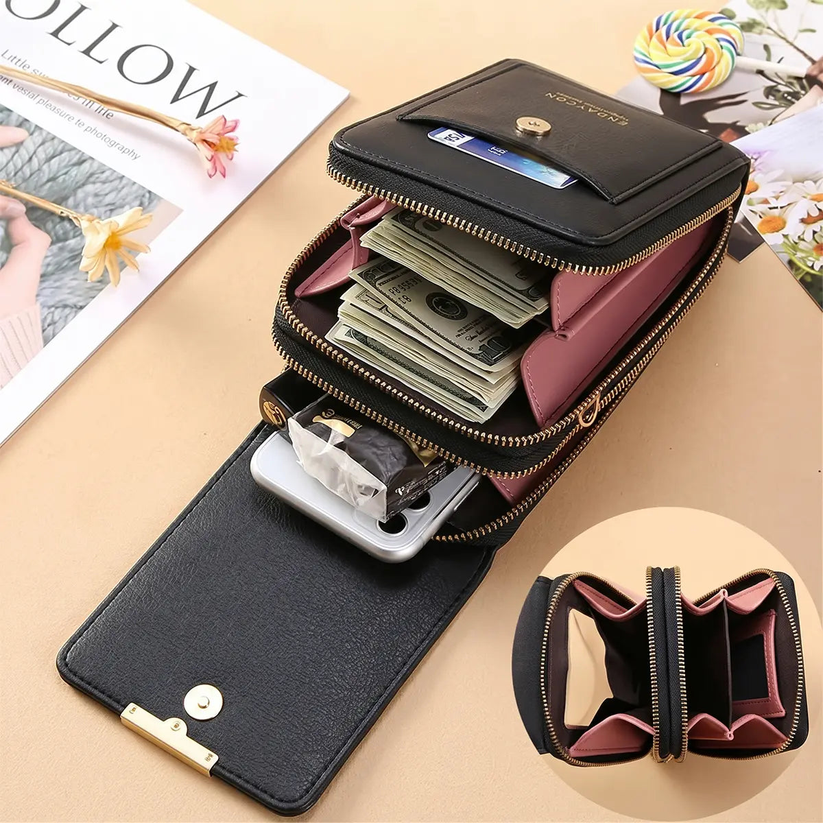 Women's Minimalist Touchscreen Crossbody Phone Wallet Bag - Multi-Color, Water-Resistant