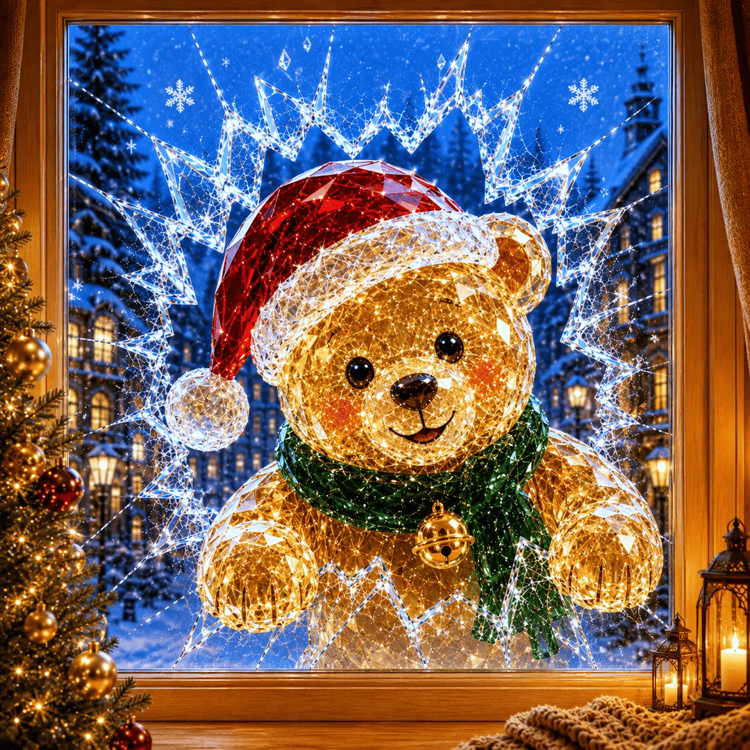 🎄Crystal Christmas Break-In Window Decal — 3D Shattered-Glass Holiday Window Decoration