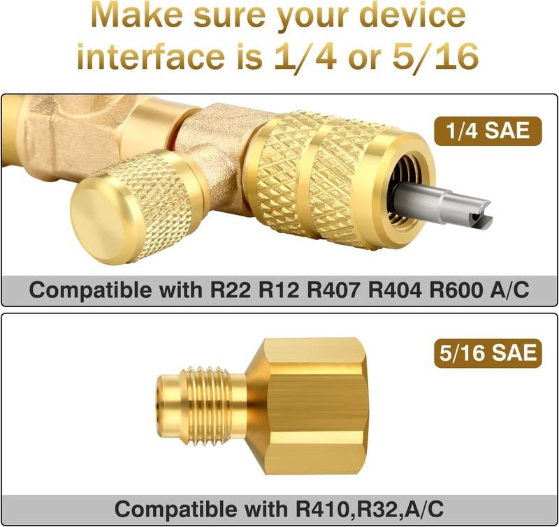 🧰HVAC Valve Core Removal Tool with Dual Size SAE 1/4" & 5/16" Port, AC Schrader Valve Core Remover Installer for R22 R410A R32 Refrigeration Air Conditioning Systems