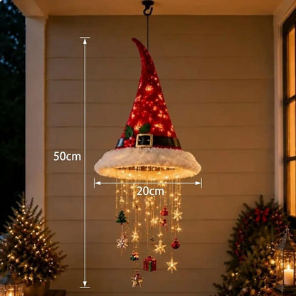 Santa Hat LED Hanging Light - A classic Santa hat raining warm fairy lights & Christmas charms(50*20 cm).