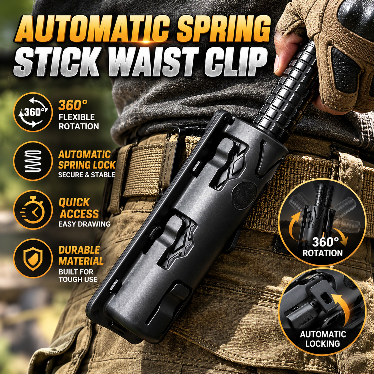 🔥 Automatic Spring Stick Waist Clip