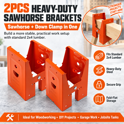 2Pcs Heavy Duty Sawhorse Brackets with Down Clamp