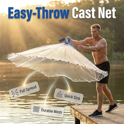 Easy-Throw Cast Net – Heavy-Duty Mesh, Rapid Sinking, Versatile 🌊