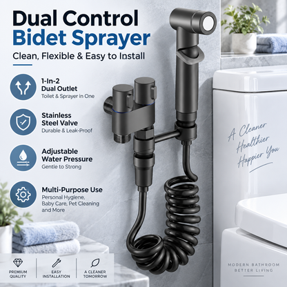 🔥 1-In-2-Handheld Out Dual Control Valve Bidet Sprayer for Toilet