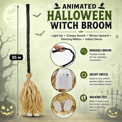 🎃Halloween Sale🎃Animated Witch Broom – Lights, Music & Motion – The Life of the Party