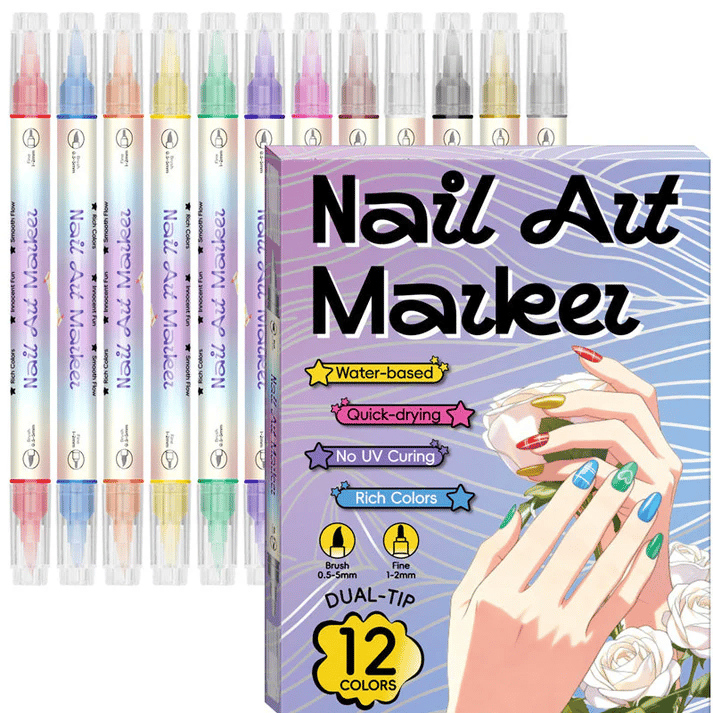 🎨12/24 Colors Dual-Tip Nail Markers For Nail Art