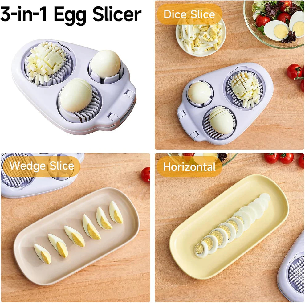 3-In-1 Egg Slicer for Hard Boiled Eggs - Stainless Steel Multipurpose Egg Cutter