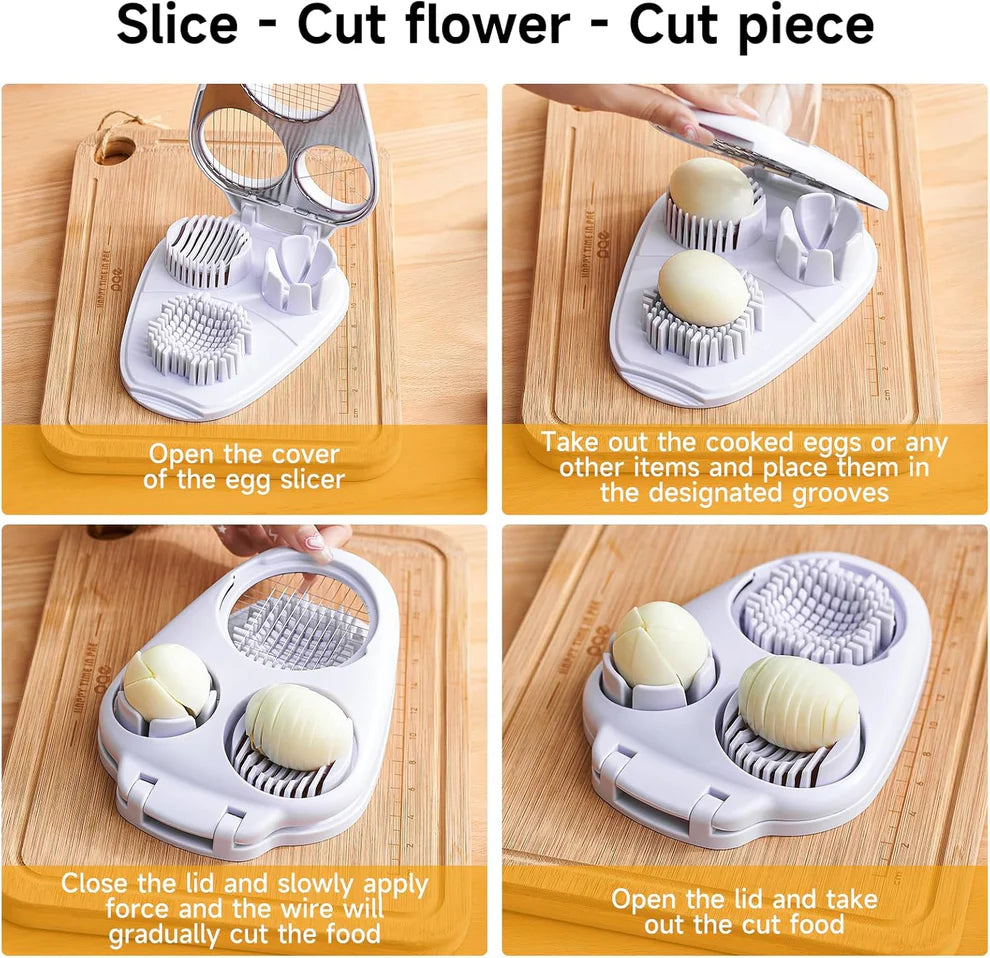 3-In-1 Egg Slicer for Hard Boiled Eggs - Stainless Steel Multipurpose Egg Cutter