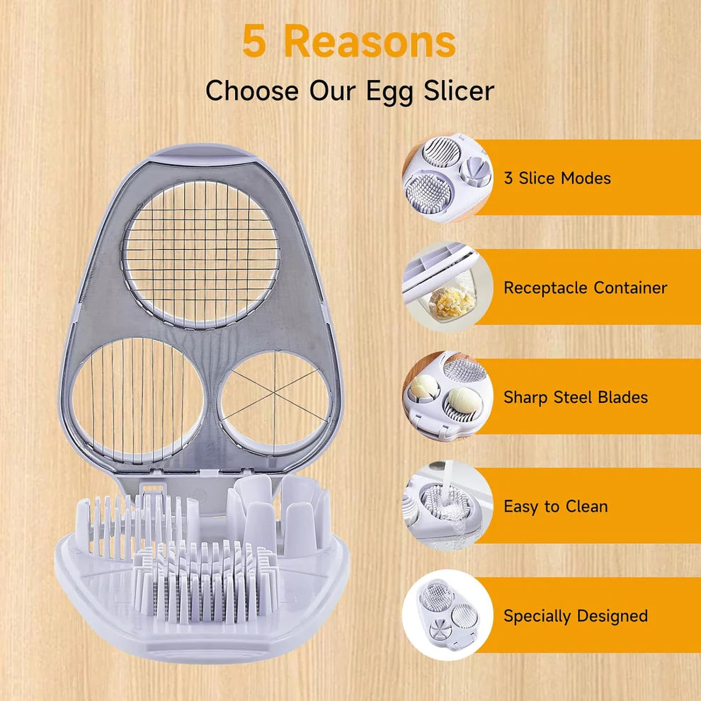 3-In-1 Egg Slicer for Hard Boiled Eggs - Stainless Steel Multipurpose Egg Cutter