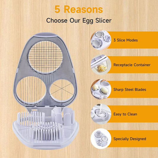 3-In-1 Egg Slicer for Hard Boiled Eggs - Stainless Steel Multipurpose Egg Cutter
