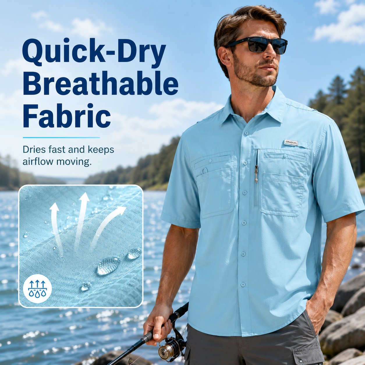 ☀️ Men’s UPF50+ Quick Dry Fishing Short Sleeve Shirt