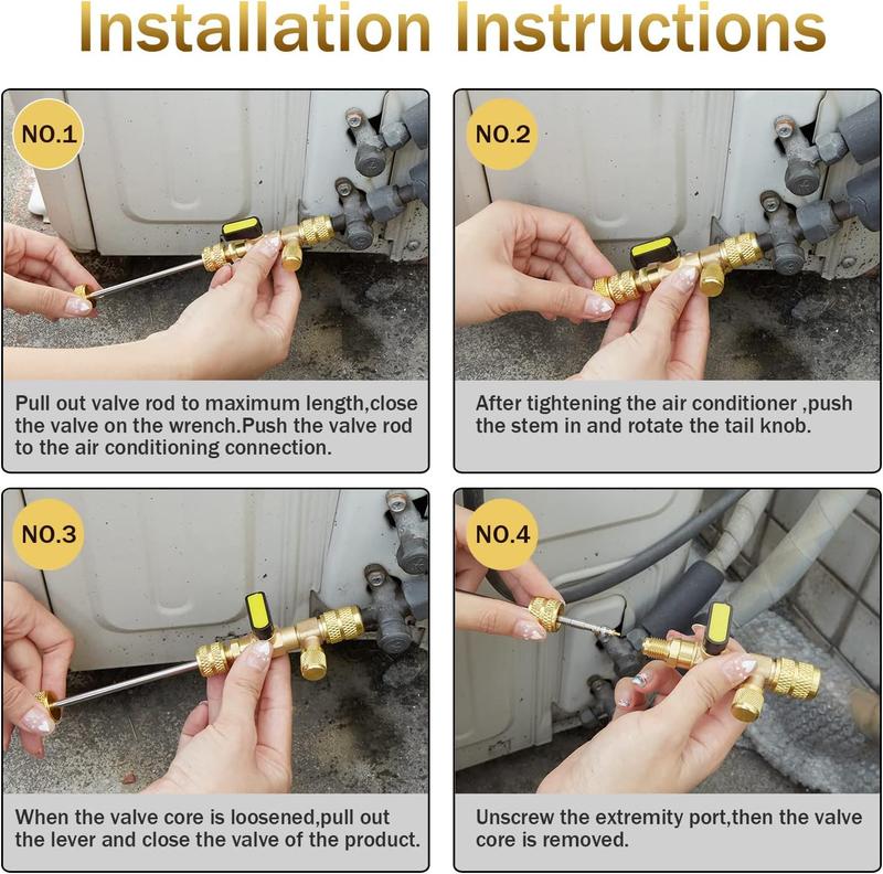 🧰HVAC Valve Core Removal Tool with Dual Size SAE 1/4" & 5/16" Port, AC Schrader Valve Core Remover Installer for R22 R410A R32 Refrigeration Air Conditioning Systems