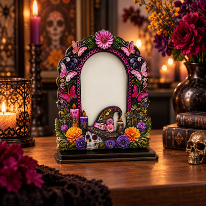 Day of the Dead Handcrafted Memorial Photo Frame Set—6 Colorful Wooden Offering Photo Frames