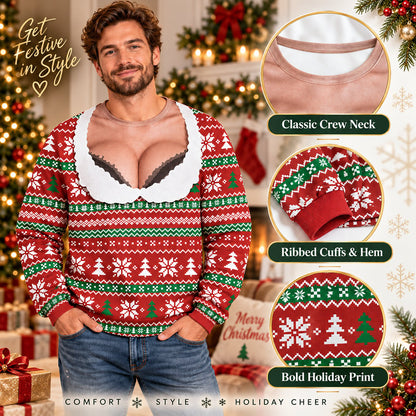 Fake low-cut Christmas crew neck sweater