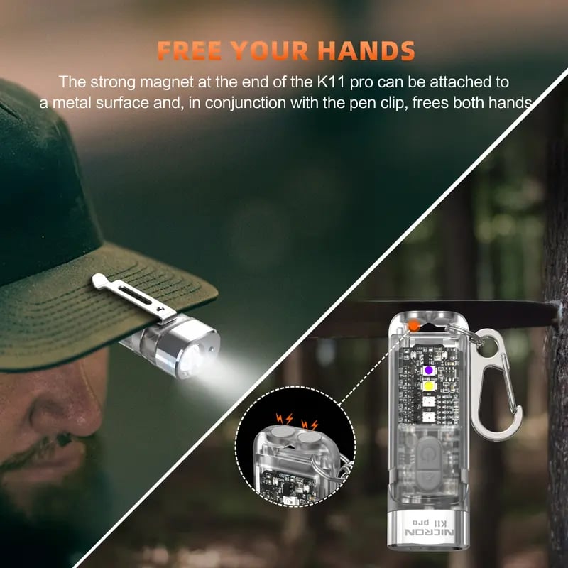 Nicron K11 Pro Magnetic Keychain Flashlight – 550 Lumens RGB + UV, 12H Runtime, IPX4 Waterproof EDC Light for Camping & Emergency