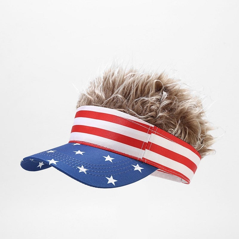Patriotic Fake Hair Visor Hat for Men Women