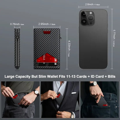 💼Minimalist Men's Slim Wallet: 9 - 13 Cards, ID Window. RFID - Blocking, Aluminum Bifold Pop - Up