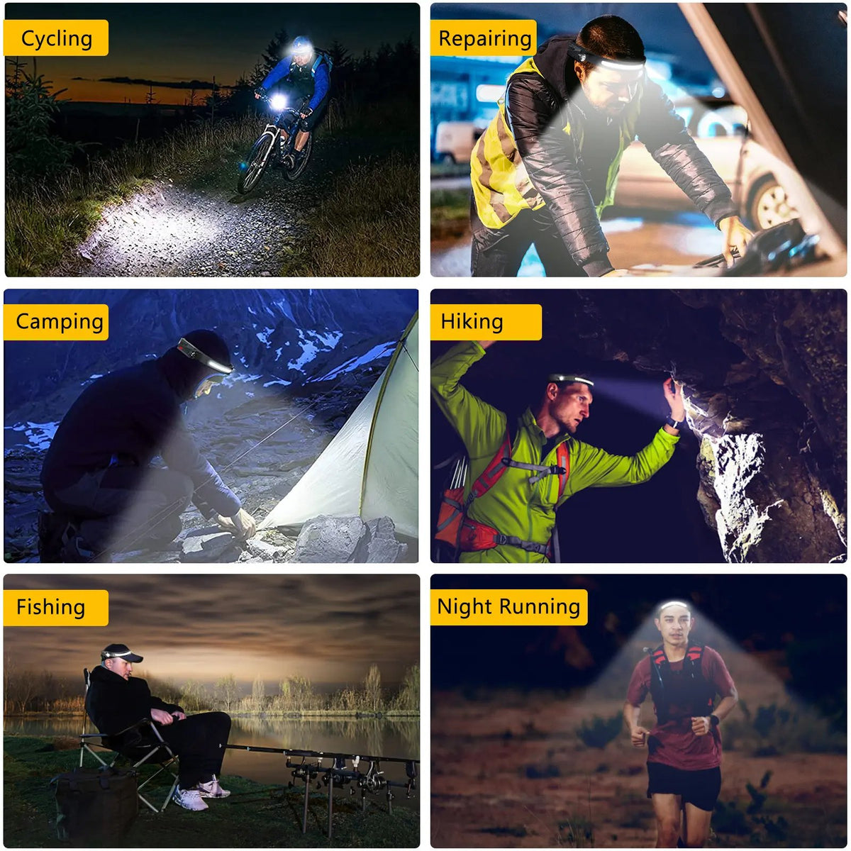 Rechargeable Headlamp | 230° Wide Beam LED with Motion Sensor, Adjustable Helmet-Fit Headband, Waterproof for Camping, Work & Emergencies