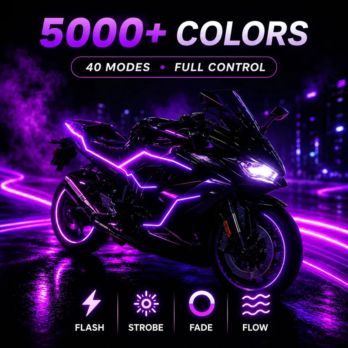 🔥🎁🏍️ Motorcycle RGBIC Glow Kit – 5000+ Colors, Music Sync & App Control