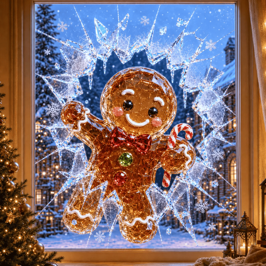 🎄Crystal Christmas Break-In Window Decal — 3D Shattered-Glass Holiday Window Decoration