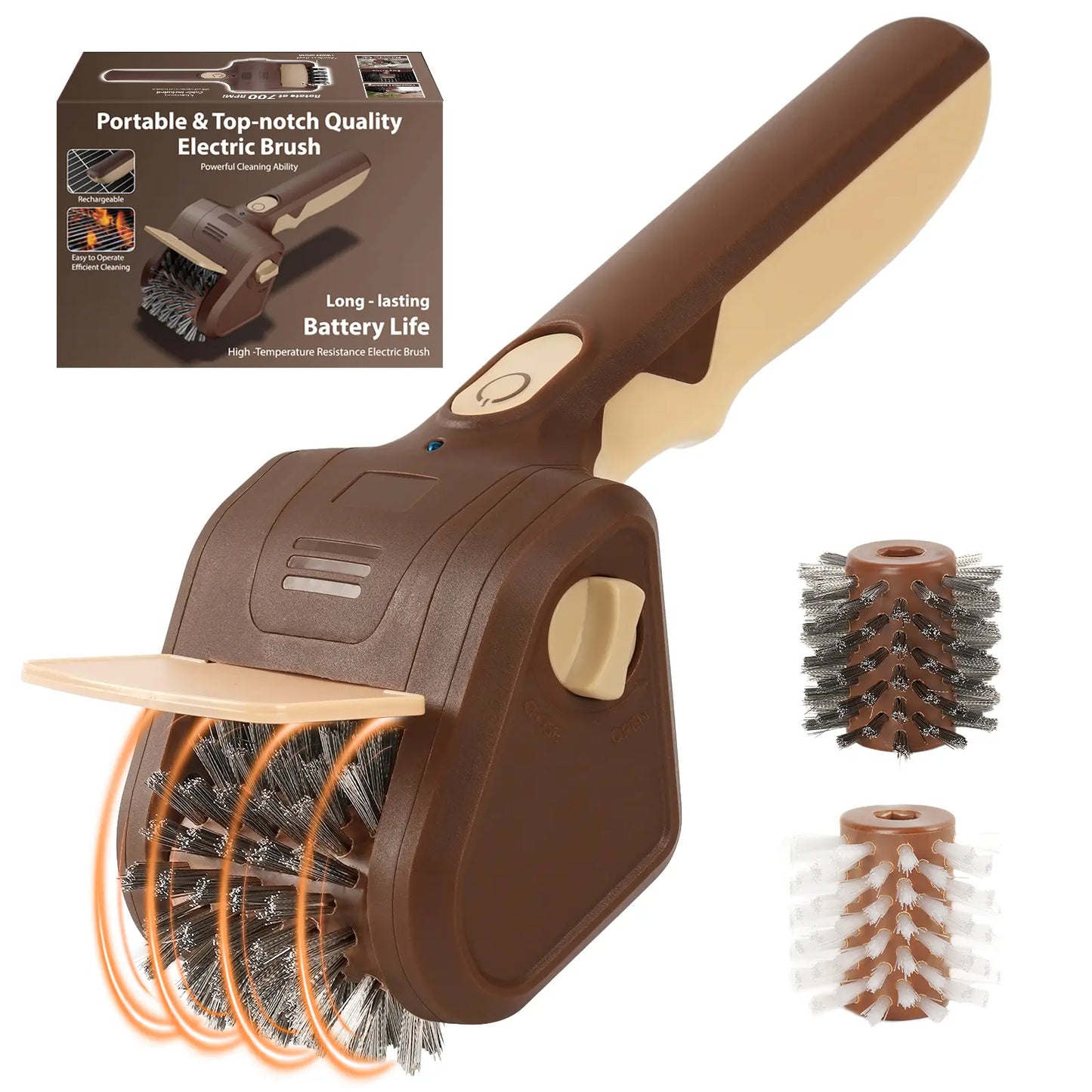 Cordless Electric Grill Brush - 700 RPM Stainless Steel