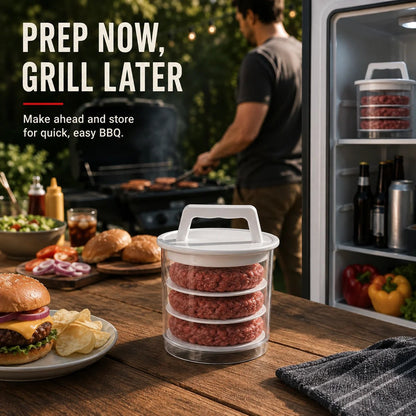 ⏰Limited Stock 60% OFF🍔Non-Stick Burger Mold Shaper with Freezer Storage Container - 12-Piece Set with 8-Layer Plastic Discs