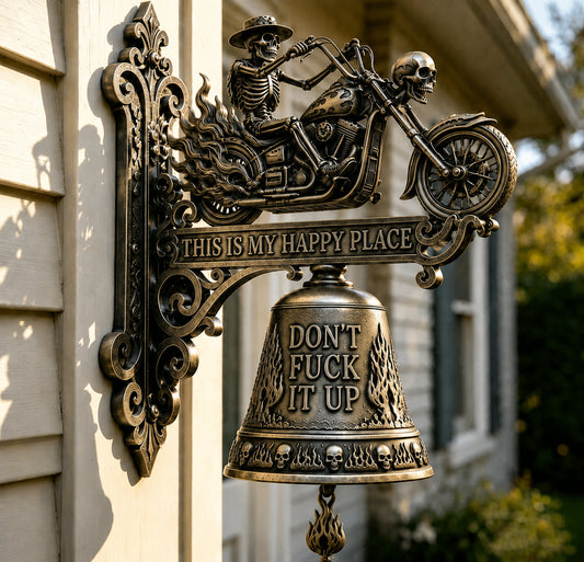 🏍️ Skull Rider Bell – “This Is My Happy Place” Wall Bell
