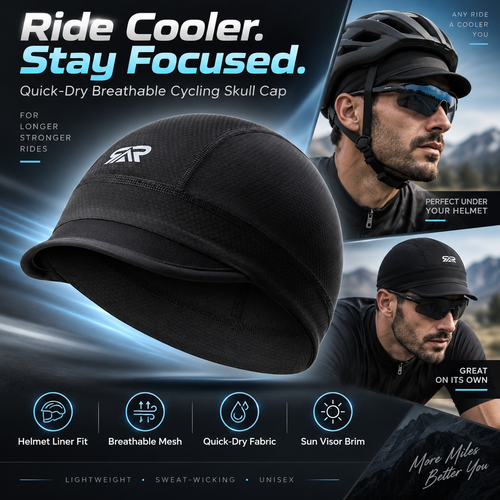 💯Quick-Dry Breathable Helmet Liner Sun Visor Skull Cycling Cap