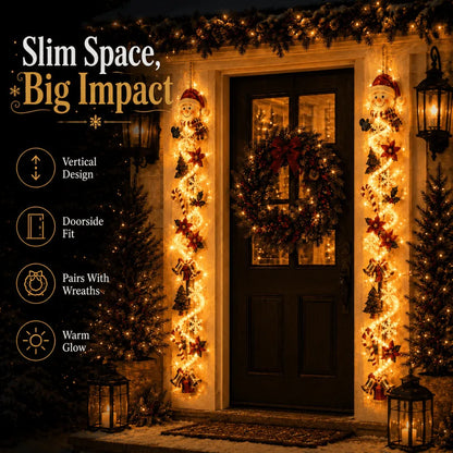 ⏳ – 🎄MerryCascade™ Glowing Christmas Door Hanger | 6 Festive Lighted Designs with Warm Glow, Dimensional Details & Space-Saving Vertical Décor ✨