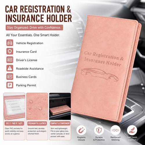 🚗 Car Registration & Insurance Document Holder | Premium PU Leather Organizer