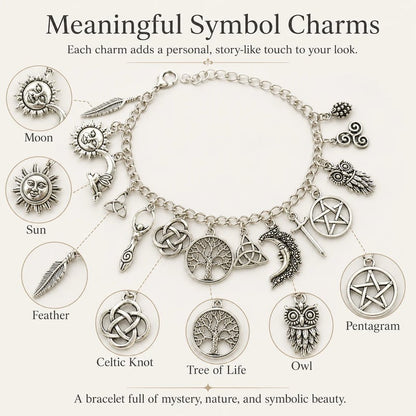 ✨🔮🌙Vintage Witchy Charm Bracelet | Celestial Gothic Boho Jewelry for Women