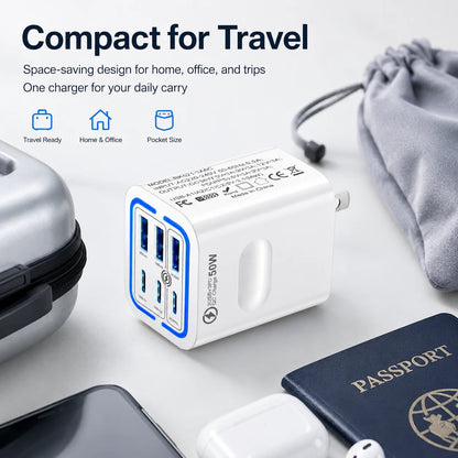 Portable Multi Port Charging Station 50W, 6-Port USB C & USB A