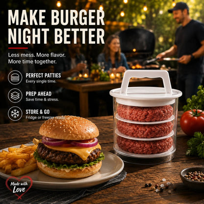 ⏰Limited Stock 60% OFF🍔Non-Stick Burger Mold Shaper with Freezer Storage Container - 12-Piece Set with 8-Layer Plastic Discs