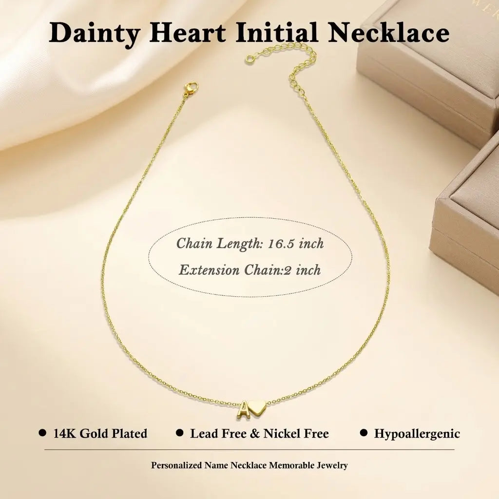 Turandoss Initial Heart Necklace for Women, Gold
