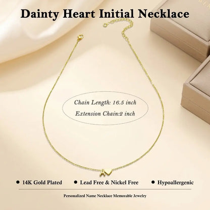Turandoss Initial Heart Necklace for Women, Gold