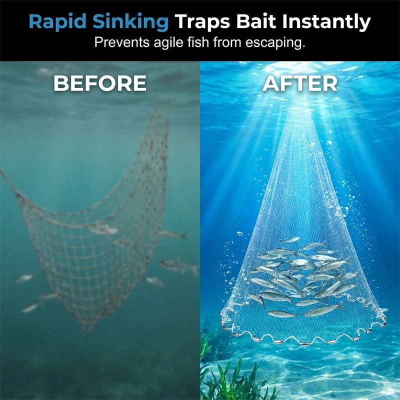 Easy-Throw Cast Net – Heavy-Duty Mesh, Rapid Sinking, Versatile 🌊
