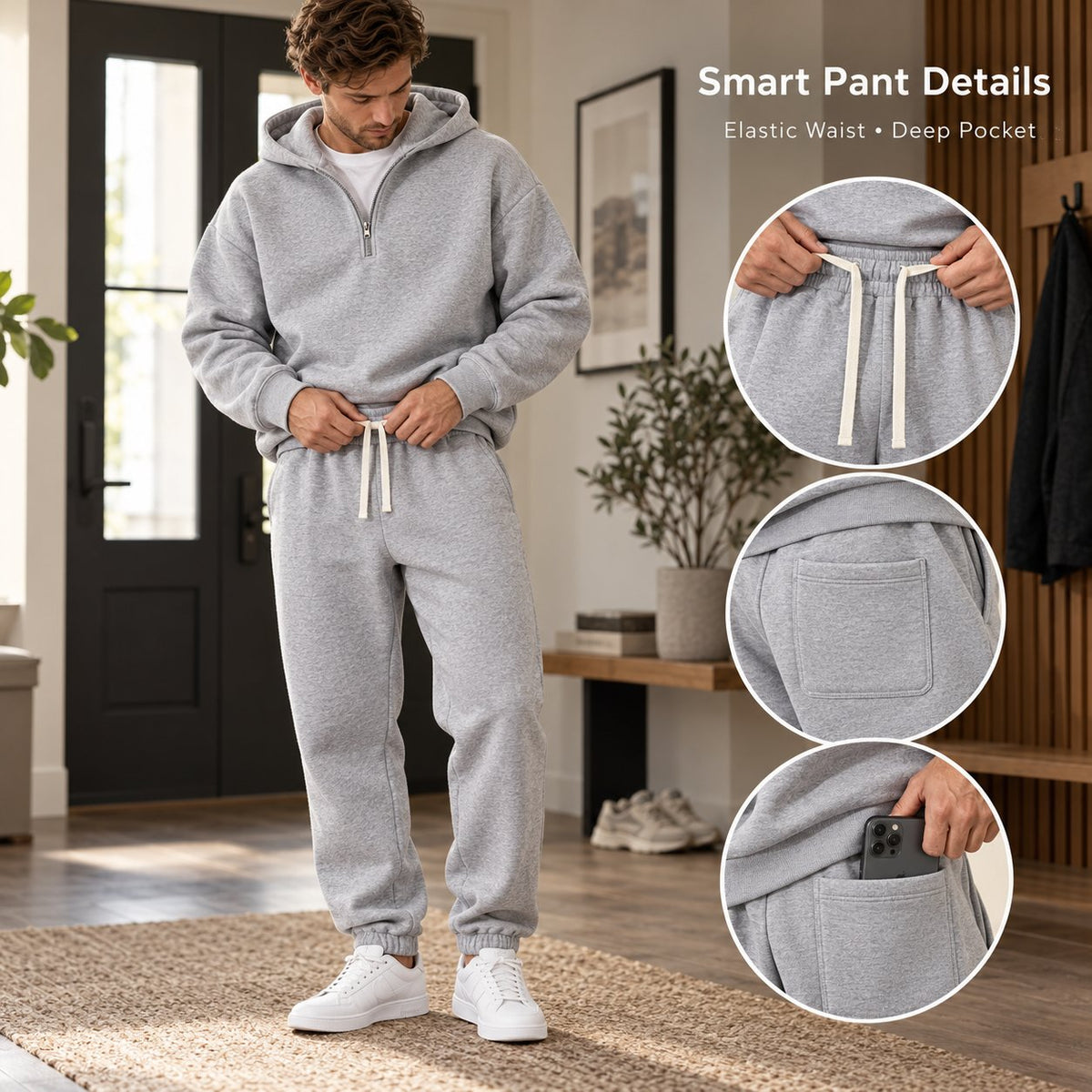Men's Plain Two-piece Casual Sporty Sweatsuit Set