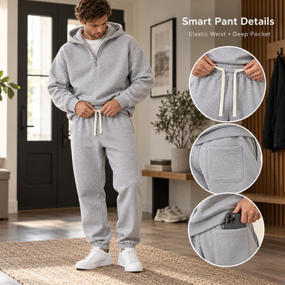 Men's Plain Two-piece Casual Sporty Sweatsuit Set