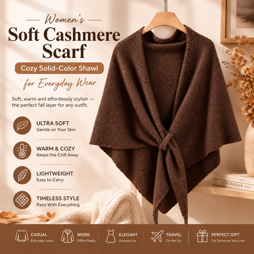 Women's Soft Cashmere Scarf – Cozy Solid-Color Shawl for Everyday Wear