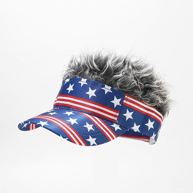 Patriotic Fake Hair Visor Hat for Men Women