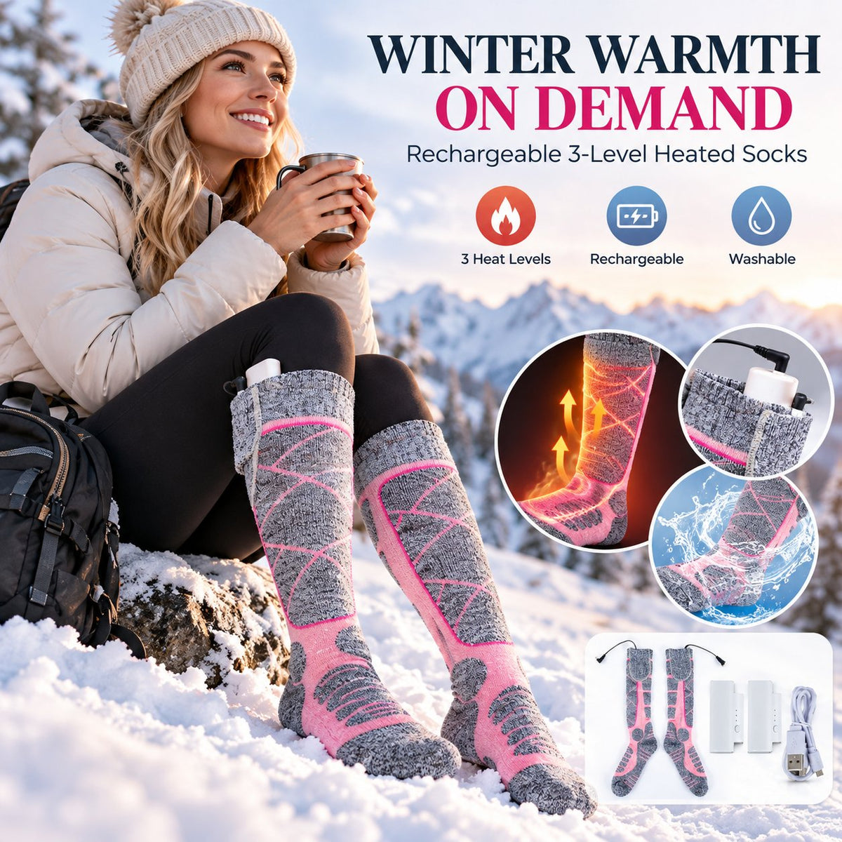 Stay Warm Anywhere – Rechargeable 3-Level Heated Socks