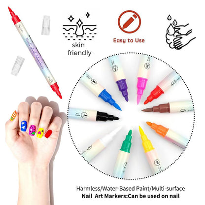 🎨12/24 Colors Dual-Tip Nail Markers For Nail Art
