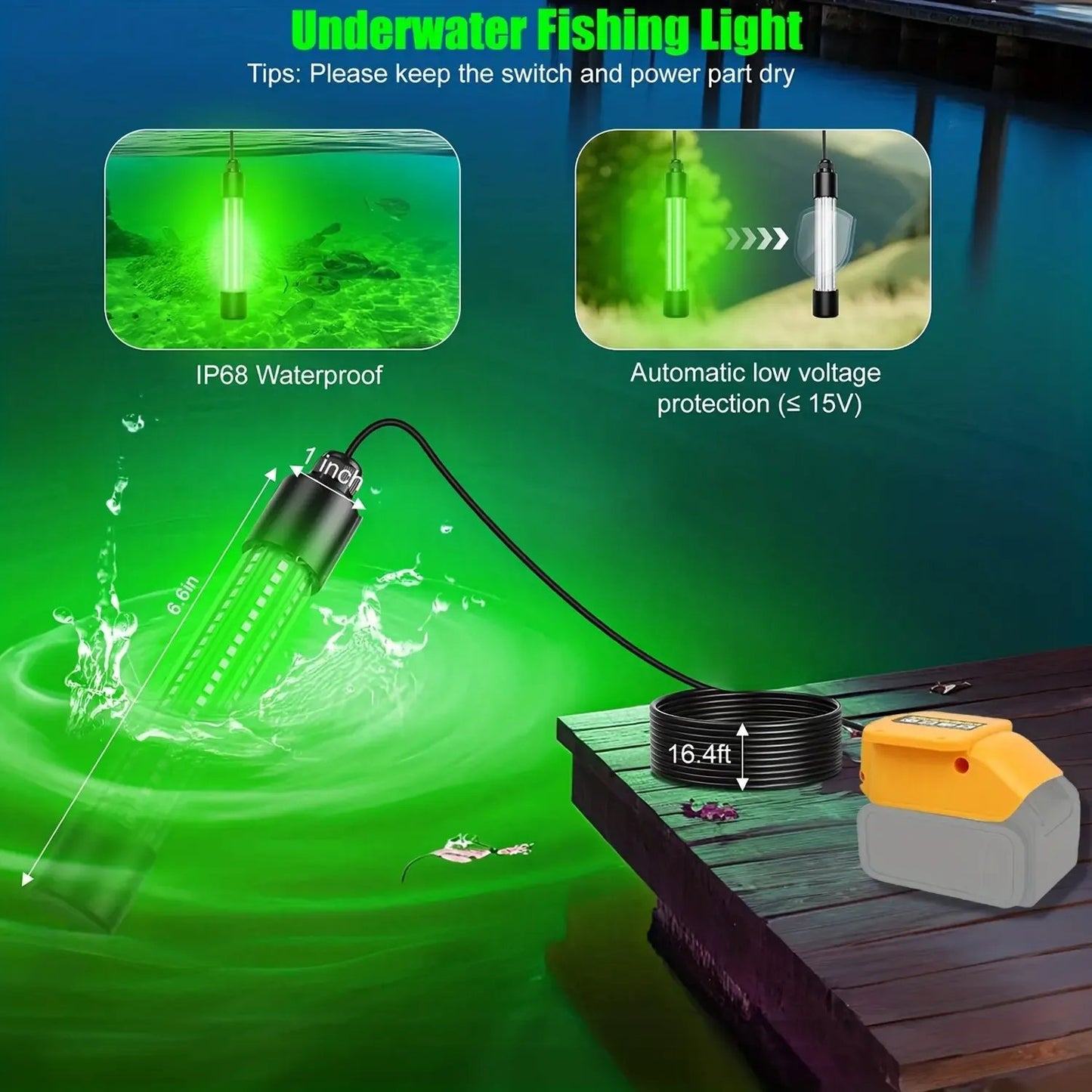 Father's Day Gift⚡💚IP68 Underwater fishing light Compatible with DeWalt 20V Battery
