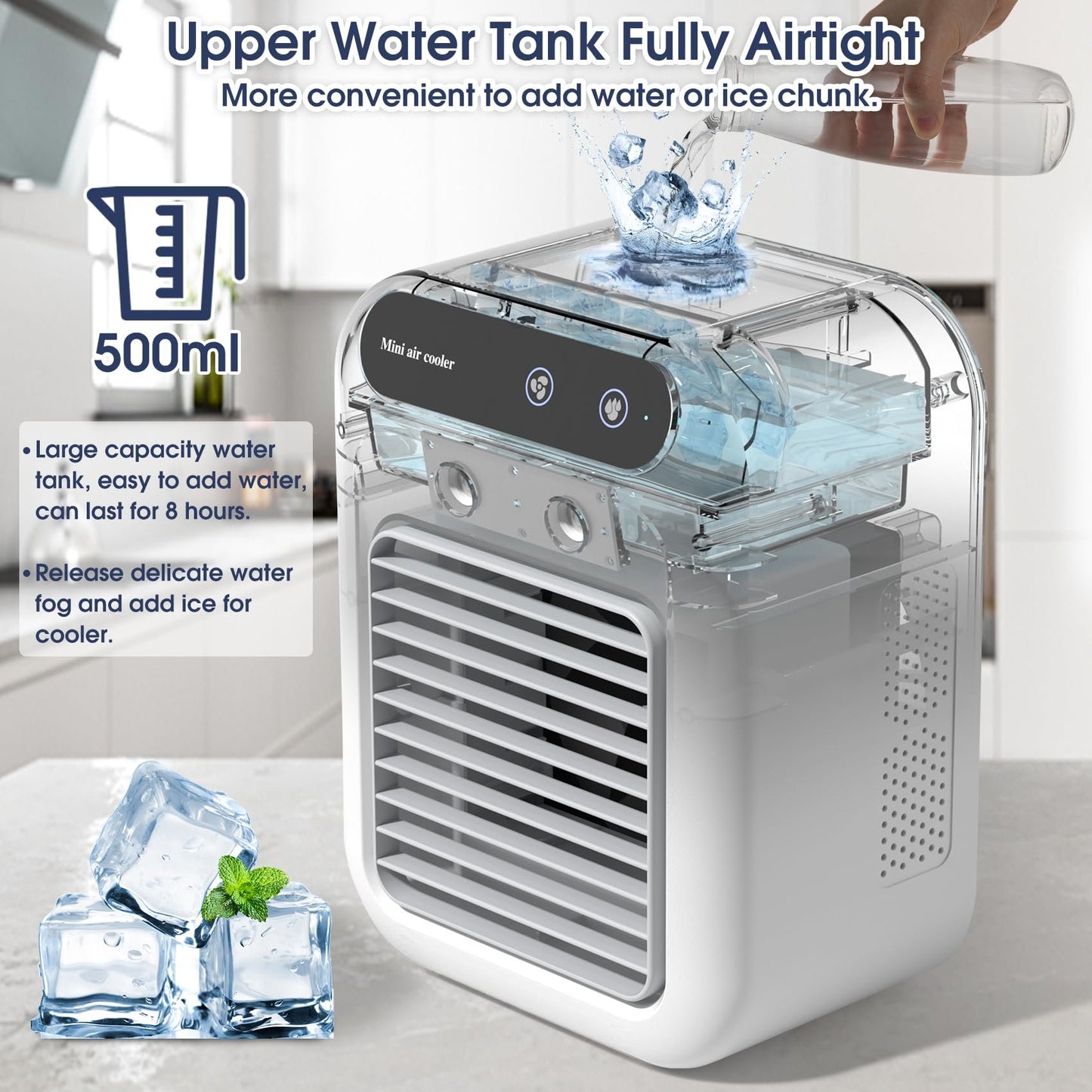 Portable USB Mini Air Conditioner Fan, Desktop Cooling Mist Humidifier